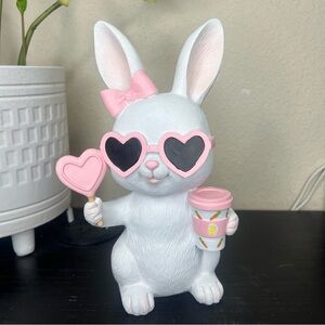 NEW 10” Easter Bunny with Heart Sunglasses, Coffee, and Lollipop Figurine